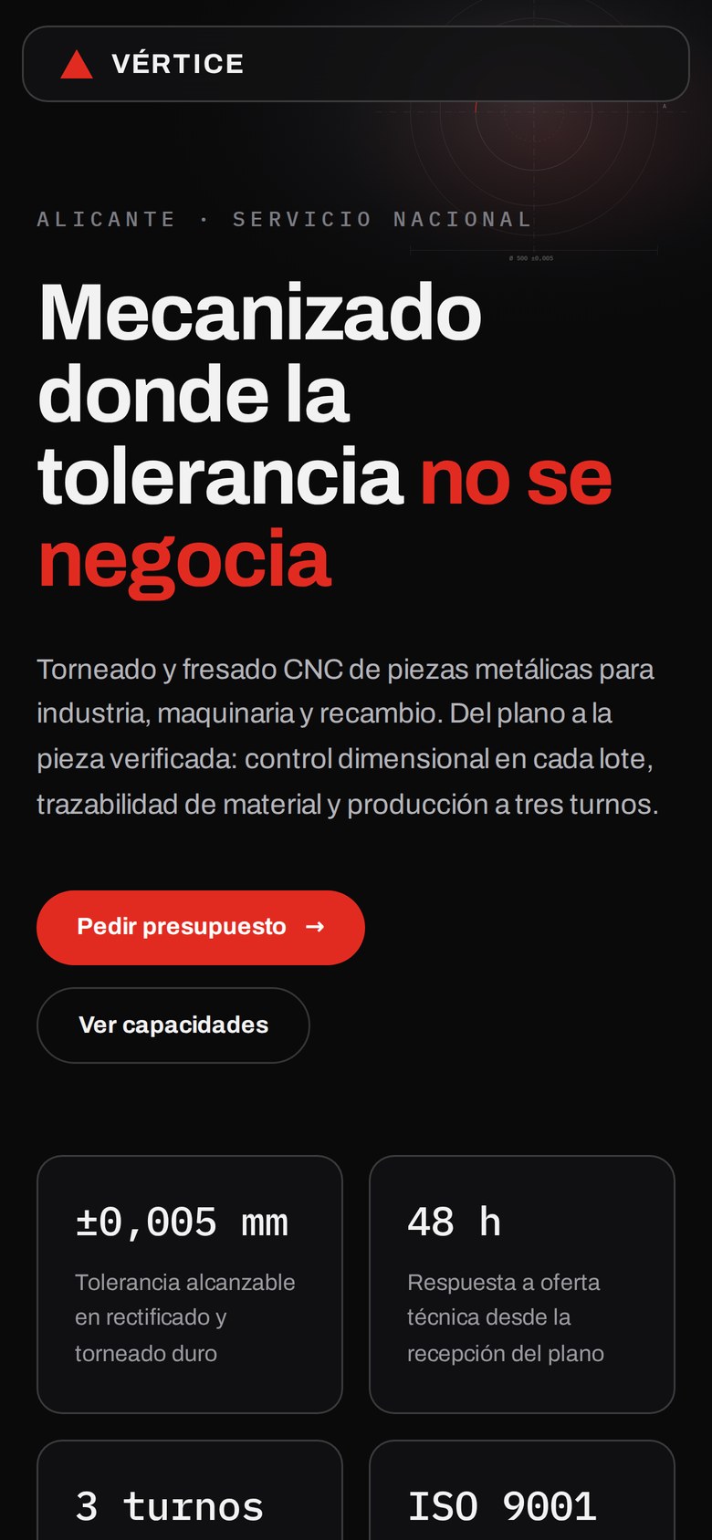 Versión móvil del concepto Vértice CNC